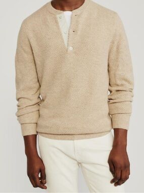 Abercrombie & Fitch Men's Tan Crewneck Waffle Henley Sweater [Size XL]